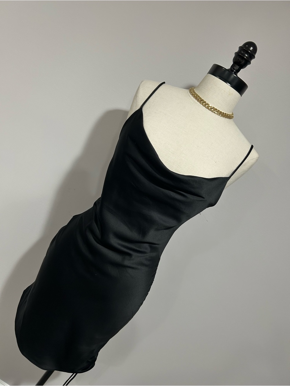 Topshop Black Satin Mini Slip Dress with Cowl Neck - Picture 2 of 6